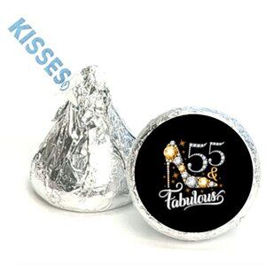 55 and Fabulous Kisses Candy Stickers | 100ct |Glossy| 55th Birthday| 0.75